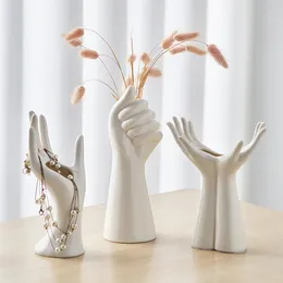 Vases Modern Art White Ceramic Hand Vase for Hydroponic Flower Arrangement Desktop Decoration Home Decor Living Room 230701