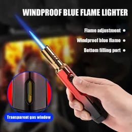 Gradient Color Gun Lighter Windproof Strong Blue Flame Visible Gas Tank Adjusted Man Cool Gadget D97E