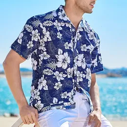 Men's Polos Shirt Camp Aloha Coconut Tree Scenery Graphic Prints Turndown Blue 3D Print Street Casual Short Sleeve 230630