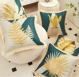 European Luxury Decorative Pillowcase Flower Leaf Plant Yellow Throw Pillow Case Polyester Geometric Printing Cushion Cover