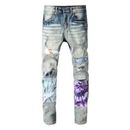 2021 Мужские дизайнерские джинсы Проблемные рваные байкерские облегающие мотоциклетные джинсы для мужчин Высочайшее качество Модные джинсовые мужские брюки Pour homm226G