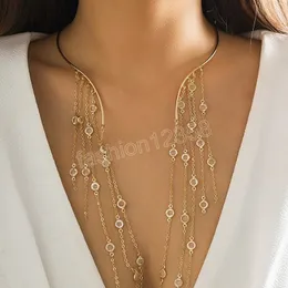 Lange Kristall verbundene Quastenketten Halsketten für Frauen Trendy Open Circle Torques Hochzeit Halsband Mode Halsschmuck Zubehör