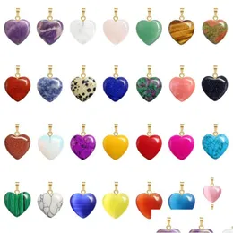 Charms 20mm Natural Crystal Stone Pendant Cute Heart Shaped Gold Women Amehtysts Opal Gargantilha DIY Colar Brincos Fazendo Jóias Dr Dhuzt