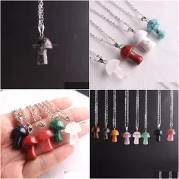 Pendant Necklaces Mini Mushroom Necklace Natural Stone Crystal Quartz Healing Energy For Women Gift Stainless Steel Chains Drop Deli Dh30O