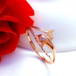 Cluster Rings Creative Design 585 Purple Gold Classic 14k Rose Dolphin Свадьба для пар изящные женские роскошные украшения