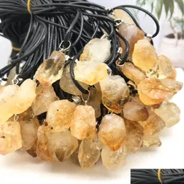 Pendant Necklaces Natural Stone Irregar Citrine Necklace Healing Yellow Crystal Charms For Women Jewelry Drop Delivery Pendants Dh5Jz