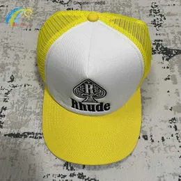 Ball Caps Men Women Fashion Casual RHUDE Yellow Black Baseball Cap Outdoor Sunscreen Adjustable Heart Embroidery Mesh Patchwork RHUDE Hat