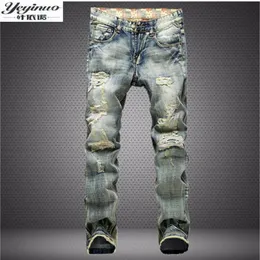 Projektant marki mody „męskiej” rozerwany motocykl dżinsy mężczyźni w trudnej sytuacji moto jeansowni joggery myte plisowane dżinsowe spodnie czarne 2152