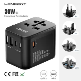 Power Cable Plug Lencent 30W Universal Travel Adapter med 2 USB -portar 3 Typ C Fast Charging Power Adapter 2500W EU/UK/USA/AUS Plug för Travel 230701