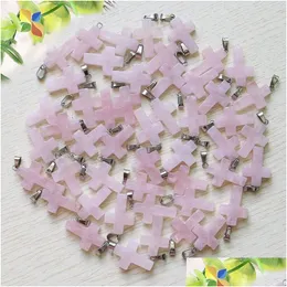 Amuletos Cristal de Quartzo Rosa Coração Estrela Cruz Pedra Natural Pingentes Para Colar Brincos Fabricação de Jóias Venda por atacado Entrega em Gota Encontrar Dh2Hd