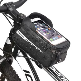 Bolsa de bicicleta a prueba de lluvia Soporte para teléfono celular delantero de bicicleta con pantalla táctil Tubo superior Ciclismo Accesorios reflectantes MTB IPhone Samsung L230619