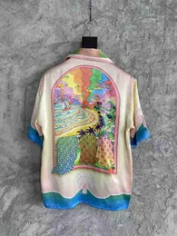 Casa Designer Moda Giyim Gömlekleri Trailsits Kazablanka Renk Deniz Dalga Yelkenli Çiçek İpek Erkekler Kadın Batı Stil Çiçek Tatil Kısa Kollu Gömlek 240327