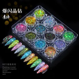 Nail Glitter 12st Nail Glitter Pulver Damm Set Iriserande Flakes Paljetter Färgglada Super Shining Paillette Nail Art Dekoration Tillbehör 230703