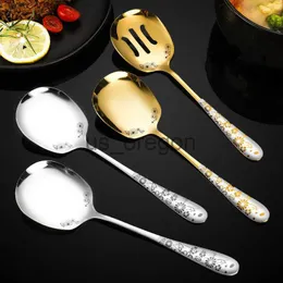 Dinnerware Sets Stainless Steel Flowers Print Big Serving Spoon Long Handle Soup Ladle Buffet Distribution Tableware Restaurant Kitchen Colander x0703