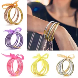 All Weather Bangle Glitter Filled Stardust Silicone Circle Women Bowknot Jelly Bangles Bracciale Femme Jewelry 5 PcsSet