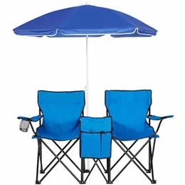 Nova cadeira dobrável com mesa guarda-chuva refrigerador dobrável cadeira de acampamento de praia azul