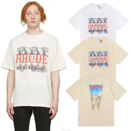 Rhude Stamp Clock Coconut Tree Oil Målning Tryck Herrens korta ärm T -shirt 2023 vår sommar ny