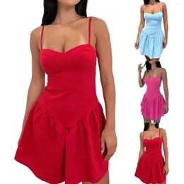 Vestidos Casuais Vestido Curto Para Mulheres Atadura Sem Costas Mini A Line College Country Saindo Roupas Saia Com Espartilho Babados