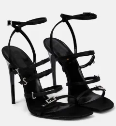 Mode 23S/s sommarmärke Jerry Sandals Shoes Women Crystal-embelled Satin Buckles Strap High Heels Black Lady Sandalias Party Wedding Dress EU35-43