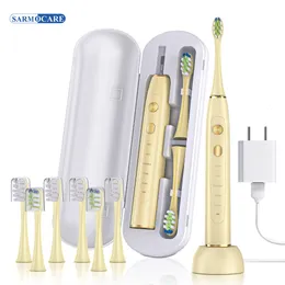 Tandborste Electric Sonic Tandborste 8 Brushhuvuden Ultraljudstandblekning Trådlös laddningsbar vuxen Dental Whitener Sarmocare S700Pro 230701