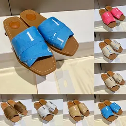 Sandálias Woody Designer entrelaçando slides superiores de lona confortáveis com marca de verão mulheres senhoras sapatos de plataforma chinelos