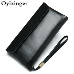 Oyixinger Luxury Women Wallet محفظة جلدية حقيقية للنساء Rfid القابض رفيع القابض السيدات على طراز طويل المحفظة حامل بطاقة أنثى حامل