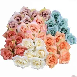 Fiori decorativi Ghirlande Fiore artificiale Seta Testa di rosa Festa di nozze Decorazione domestica Fai da te Corona Scrapbook Craft Goccia finta Del Dhkrp