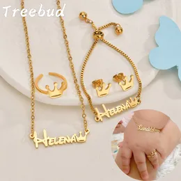 Anhänger Halsketten Treebud Benutzerdefinierte Baby Name Schmuck Set Edelstahl Personalisierte Halskette Ring Armband Ohrring Kinder Geschenke 230703
