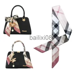 Scarves New Bag Scarf For Women Luxury Brand Silk Foulard Vintage Plaided Print Patchwork Head Handle Bag Skinny Scarves For Ladies J230703