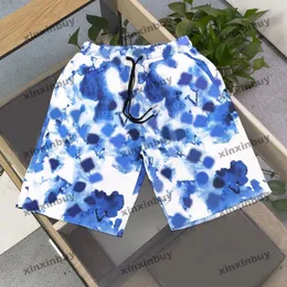 Xinxinbuy Men Women Homeer Shorts Beach Pants Printing Spring Summer White Black Blue M-3XL