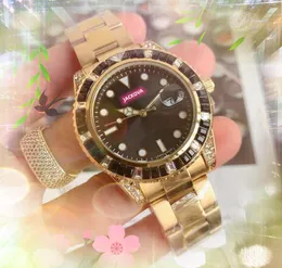 Principais relógios masculinos com movimento de quartzo japonês 41mm data automática brilhante arco-íris diamantes anel relógio sólido fino pulseira de aço inoxidável popular relógio de lazer montre femme presentes