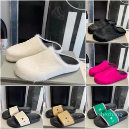 2023-Designer Men Women Slides Fussbett Sabot Sandals Raffia Beach Summer Loafers Long Calf Hair Leather Shearling Mules Slip On Slippers Luxury Fuzzy