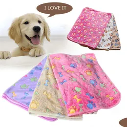 Dog Houses Kennels Accessories Pets Winter Blanket Floral Pet Sleep Warm Paw Print Towel Cat Puppy Fleece Soft Mti-Size Drop Deliv Dhbn1