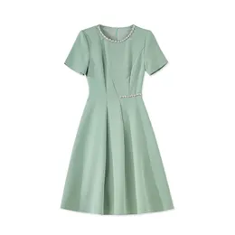 2023 فستان ألوان الخضراء الصيفية قصيرة الأكمام جولة الرقبة في الركبة بطول الفساتين العرضية W3L043702