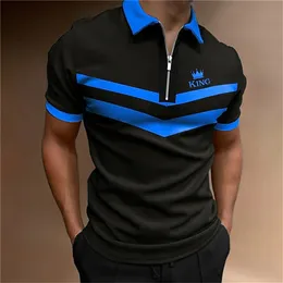 Men's Polos Men's Tops Polo Golf Men's King Print T Shirt High Quality Turndown Short Sleeve Zipper Pullover Original Golf Wear Men Clothing 230703