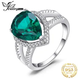 With Side Stones JewelryPalace Pear 3.7ct Simulated Nano Emerald 925 Sterling Silver Halo Ring for Woman Wedding Engagement Jewelry Promise Gift 230703