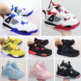 Kid Shoe 4s Big Kids Basketball Shoes Jumpman 4 Motorsport Fire Red Black Cat Thunder Bred Childrens Youth Boys Girls Trainers Toddler Baby Spädbarnsrosa Sneakers