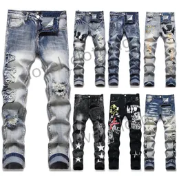 Men's purple jeans Designer jeans women pants black destroyed Fashion slim denim straight biker skinny jeans Casual Hip-hop Zipper men ripped Hole