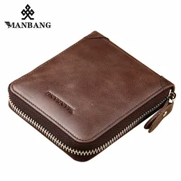 ManBang Herrplånböcker Kort myntväska i äkta läder Liten vintageplånbok Herrväska Zipper Cion Pocket Card Holder Herrplånböcker