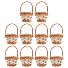 Dinnerware Sets 10 Pcs Portable Flower Basket Hand-Woven Mini Rustic Home Decor Small Hand-made Plastic Decorative Child Wood Crafts Kids