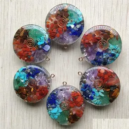 Charms Resin Retro Reiki Healing Chips Stone Natural 7 Chakras Orgone Energy Round Pendants Wholesale Drop Delivery Jewelry Findings Dhrqh