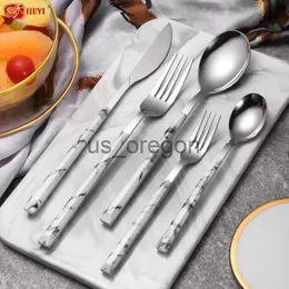 Serviser Japan Sydkorea Bordsservis i rostfritt stål Imitation Marmor Kniv Gaffel Sked Soppa Sked Biff Bestick Kaffe Sked Set HY430 x0703