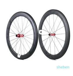 عجلات دراجة الكربون الكربونية 60 مم عمق 25 مم عرض كامل الكربون/العجلات الأنبوبية مع محاور سحب مستقيمة قابلة للتخصيص