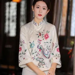 Abbigliamento etnico Ricamo Stile cinese Tang Suit Camicetta Colletto alla coreana Hanfu Donna Harajuku Vintage Top Donna Elegante Taglie forti 2812