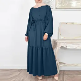 Casual Dresses Elegant Muslim Modest Dress For Women Ramadan Femme Solid Color Dubai Abaya Eid Islamic Long Sleeve Turkey Clothes 2023