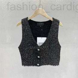 Women's Sweaters designer 2022 women short sweaters tops with sequins button girls milan runway crop top shirt clothing high end v-neck stretch cardigan L3HU