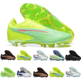 GX Soccer Shoes Phantom FG By You Elite Red Dark Fluorescent Yellow Volt Anti-Clog Black Link Gridiron Lace UP Cleats Studs