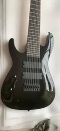 Guitarra elétrica preta personalizada 8 cordas mão esquerda 24 trastes braço de bordo preto acessórios para guitarra