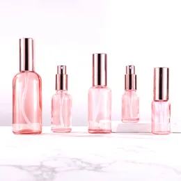 Rose różowe szklane butelki perfum z napięciem przenośna butelka sprayowa 10 ml 15 ml 20 ml 30 ml 50 ml 100 ml kosmetyków pojemniki na dozę