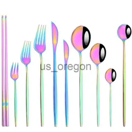 Geschirr Sets 1 stücke Flatwar Gabel Messer Löffel Set Besteck Geschirr Dinning Regenbogen Tisch Stahl Küche Komplette Abendessen Set für Dropshipping x0703